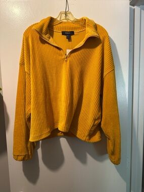 Forever 21 Golden Yellow Corduroy Quarter-Zip Pullover